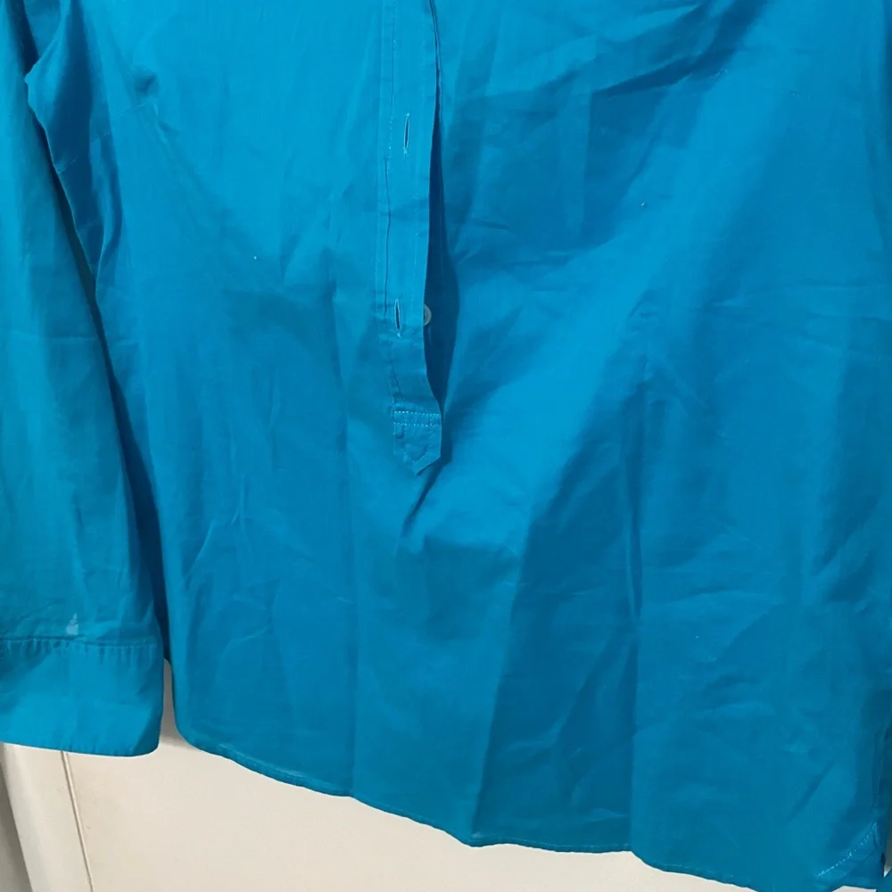 J. Crew pullover long sleeve Aqua Blue Half button up lightweight Blouse 6